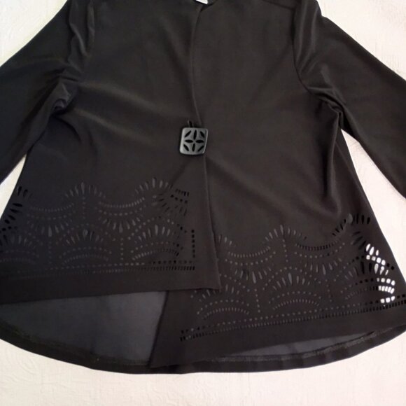 Joseph Ribkoff Black Laser-Cut Asymmetrical Jacket Button Detail Womens Size 6 - Picture 3 of 11